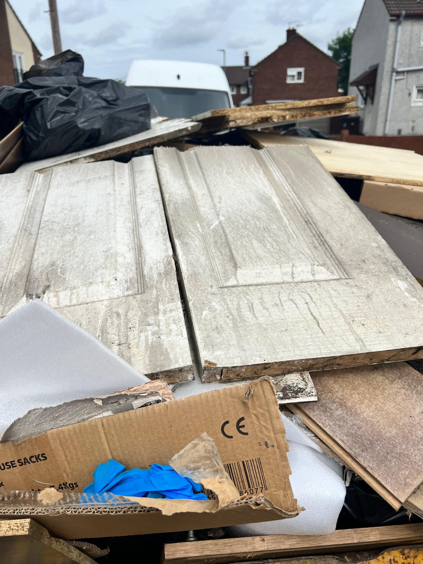 Stacked materials cleared from a recent strip-out job